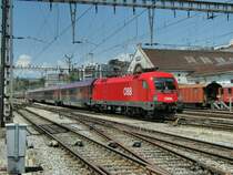 1116 204-7 mit Rail Jet bei der Einfahrt in Lausanne am 2. Juli 2008