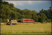 Ein 628er auf der Fahrt nach Ulm Hbf. Aufgenommen bei Knigsbronn am 2.Juli 2008.