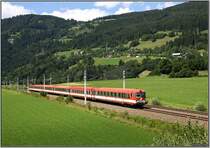 E-Triebwagen 4010 mit Steuerwagen 6010 006 voran f�hrt mit IC 517  Karl B�hm  von Selzthal nach Graz.
Trieben 19.07.2008