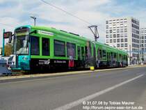 31.07.08: S-Wagen 217 steht am Rebstockbad, der Endstelle der Linie 17. Der Wagen wirbt f�r den j�hrlichen Euro City Marathon - und das bereits seit 2004. Die Werbung wird allerdings j�hrlich aktualisert und f�hrt dann wieder bis zum n�chsten Termin durch die Stadt.