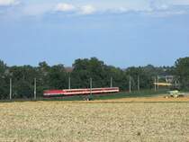 Eine 1044 bef�rdert die Schlierengarnitur des REX 1790 von Linz Hbf nach Sch�rding, aufgenommen zwischen Kimpling und Neumarkt. [30.07.08]