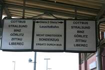 Zugzielanzeiger im Bahnhof Weiswasser, Zustand 03.08.2008