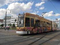 NGT 307 am 04.08.2008 das erste mal nach der Hauptuntersuchung unterwegs und pr�sentiert gleichzeitig die neue R�STfein-Werbung. Das Fahrezeug trug jahrelang Lotto-Werbung. Seit 19.01.2008 stand 307 in der Werkstatt und verlor die Lotto-Werbung im April an die 303.