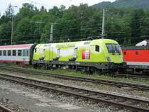 Werbelok 1116 033 Telekom Austria f�hrt mit 20 Minuten versp�teten EC 536  Jacques Lemans  von Villach nach Wien. Leoben 31.07.2008