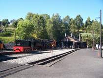 Blick auf den Bahnhof J�hstadt. Von links nach rechts: 199 007, 99 1715, 99 1568, im Lokschuppen 99 1590, ebenfalls im Lokschuppen 99 4511, 31.08.2008