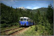 2 Uerdinger Schienenbusse 5081 562 + 564 fahren von Vordernberg Markt in Richtung Erzberg.Leider nur noch im Museumsbetrieb den 1988 wurde die Strecke eingestellt.
Präbichl 6.9.2008