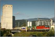 E-Loks 1044 072 und 1116 264  Euromotion  fahren mit einem G�terzug in Richtung Villach.
Knittelfeld 09.09.2008