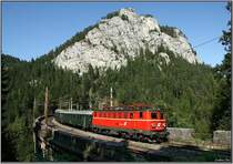 Nostalgielok 1141 024 f�hrt mit EZ 1959 von Wiener Neustadt nach M�rzzuschlag.
Semmering Kalte Rinne 31.08.2008