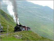 DFB Dampflok F.O. N� 4 hat am 01.08.08 den letzten Zahnstangenabschnitt vor der Station Furka fast geschafft. (Jeanny) 