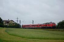 218 161 vor 628 337 am Vormittag des 15.08.08 bei Aalen-Hofen an der Remsbahn (KBS 786).