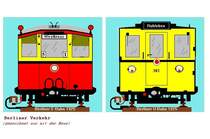 Berliner Verkehrsbetriebe.Diese Bilder habe ich mal vor einigen Jahren mit dem Window 95/Paint  mit der Maus  gezeichnet.
(siehe auch Berliner Strassenbahn)