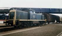 291 040 vom Bh Rostock Seehafen bei Rangierarbeiten im Juli 1998 am F�hranleger in Mukran.