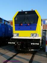 Maxima-30CC Frontansicht der neuen sechsachsigen dieselhydraulischen Streckenlok von Voith aus Kiel.

28.09.2008 INNOTRANS Berlin
