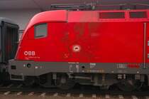 Detailaufnahme vom  kleineren  der EM-Austragungsl�nder auf dem Blechkleid von 1116 075-1. (10.11.2008)