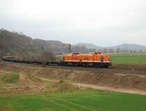 Locon 215 + Locon 213 mit Langschienenzug am 15.11.2008 kurz vor erreichen des Bf. Freden(Leine)