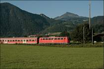 Ein Portraitaufnahme der 110 175 vor Voralpenkulisse konnte beim Kloster Raisach am Abend des 10.07.2008 angefertigt werden.