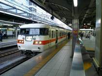 Serie 117: Ein Zug mit Steuerwagen KUHA 116-203 wartet am frühen Morgen im Hauptbahnhof Nagoya auf Abfahrt. 31.Oktober 2008. 