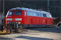 218 und Fahrrad. Gesehen am 20. Januar 2008 in Tayngen, Schweiz.