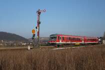 628 446 auf der Vogelsbergbahn als RB 25254 nach Gie�en bei Gro�en-Buseck im Einsatz (30.01.2009)