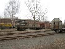 Auf dem ehemaligen Gel�nde der Werkst�tten Engelsdorf stehen heute verschiedenste G�terwagen abgestellt