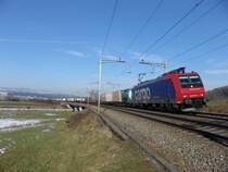 Re 482 027-0 am 8.2.05 auf der Reussbr�cke zwischen Oberr�ti und Rotkreuz