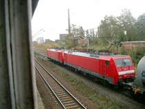 Doppeltraktion BR 189 im Herbst 2004 in Markranst�dt b. Leipzig auf dem Weg von Gro�korbetha zum Rbf Engelsdorf