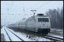 101 034 mit IC 2377 aus dem Ostseebad Binz konnte ich am 15.02.08 in Bentwisch ablichten.