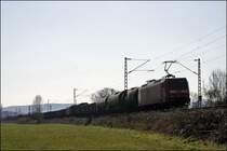 145 037 schleppt den 52170(?), Hagen-Vorhalle - Wanne-Eickel am Morgen des 21.03.2009 in Richtung Witten.
