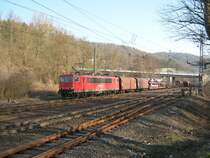 155 133-2 zieht einen gemischten GZ durch Sontra in Fahrtrichtung S�den. 02.04.2009.