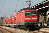 112 183 schiebt den RE 4 von Bad Kleinen zur�ck nach Ludwigslust. 02.04.2009