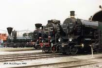 31.5.1992: Bahnhofsfest in Graz - Lokparade mit GKB 671, GKB 56.3115, 109.13 vom Eisenbahnmuseum Strasshof und ihre Schwester 03.002 aus Slowenien