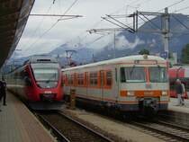 Der ET 420 001 und ein 4024 am 23.08.2008 in W�rgl Hbf.