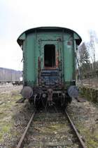 Stirnansicht eines historischen Eilzugwagen, der zur Sammlung des VSE Schwarzenberg geh�rt. (27.03.09)