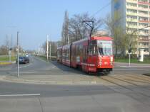 Brandenburg(Havel): Stra�enbahnlinie 6 nach Hauptbahnhof an der Haltestelle Fontanestra�e.