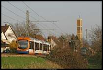 Wagen 761 der MVV auf der OEG Strecke bei kurz nach verlassen des Hp Edingen West. 02. April 2009