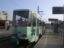 Frankfurt(Oder): Stra�enbahnlinie 4 nach Stadion an der Haltestelle S�dring.