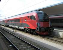 �BB Railjet Steuerwagen mit der Aufschrift  Spirit of Munich  aufgenommen im Bahnhof Wien West. 06.04.2009.