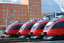 Ob es wohl Absicht war, dass die 4024er am Rande des Bahnhof Innsbruck am 05.04.09 so schon aufgestellt waren. Mir waren die  K�pfe  auf jeden Fall einen Schnappschuss wert.