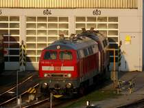Die 218 433 mit neuem Lack am Abend des 13.04.2009 in M�hldorf. 