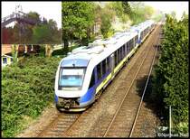 Hier verl��t die NWB mit drei Lint`s Wilhelmshaven mit dem Ziel Osnabr�ck (KBS 392), Fotografiert von der Fu�g�ngerbr�cke aus im Ausschnitt 15/04/2009