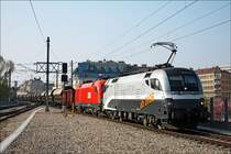 Am 14.04.2009 fuhr der Bedarfszug (SNG 91221) vom Wiener Zvbf mit der 1016.034 als Vorspann bis nach Floridsdorf. Den Zug konnte ich bei seiner 30 min�tigen Versp�tung in Wien Praterstern fotografieren. 14.04.2009