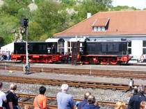 Zwei Dieselloks der DR-Baureihe V36 im Eisenbahnmuseum Bochum-Dalhausen am 19. April 2009.