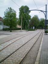 Die Haltestelle Theaterplatz der NTB mit Blickrichtung Haltestelle Marientor.Naumburg a.d.Saale.19.04.2009