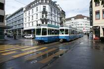 Be 4/6 2066 trifft am 17.4.09 auf den Be 4/6 2022. Das Bild entstand zwischen den Stationen Stockerstrasse und Tunnelstrasse.