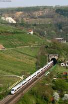 403 018-5 und 406 002-3 als ICE 104 /504 (Basel SBB-K�ln Hbf bzw. Amsterdam Central) am Isteiner Klotz 14.4.09