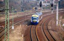 Ein Desiro der MRB(ehemals Connnex) erreicht auf der Fahrt nach Leipzig Hbf am 04.04.09 Leipzig Ost.
