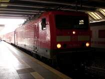 114 009 am 12.April 2009 mit dem RE 38445 Schwedt-W�nsdorf Waldstadt in Berlin Gesundbrunnen.