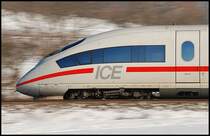 Mitzieher eines ICE-3 auf der Fahrt von M�nchen Hbf nach Dortmund Hbf. Aufgenommen auf der Filsbahn am 08.Januar 2009.