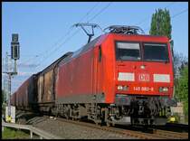 145 080 mit einem gemischten G�terzug nach Aachen West am Esig Geilenkirchen 22.4.2009