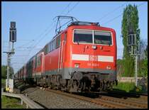 111 012 mit dem  Wupper-Express  RE11596 von D�sseldorf nach Aachen mit ca. +15 Minuten am Esig Geilenkirchen 22.4.2009